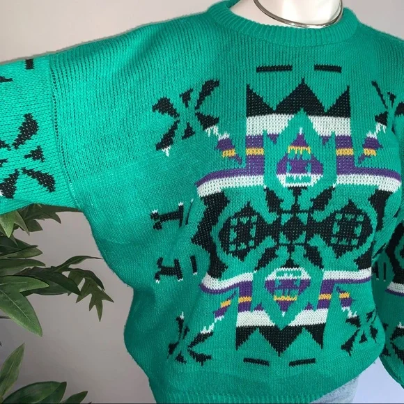 v i n t a g e :: Slouchy Grandpa Geometric Aztec Knit Sweater